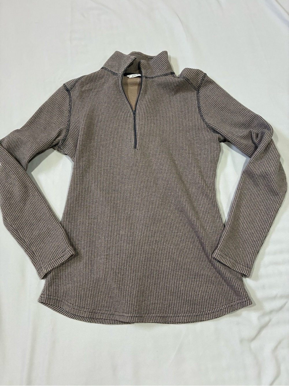 Woolrich Sweater Women's Small Long Sleeve Pullover 1/4 Zip Brown Black Check